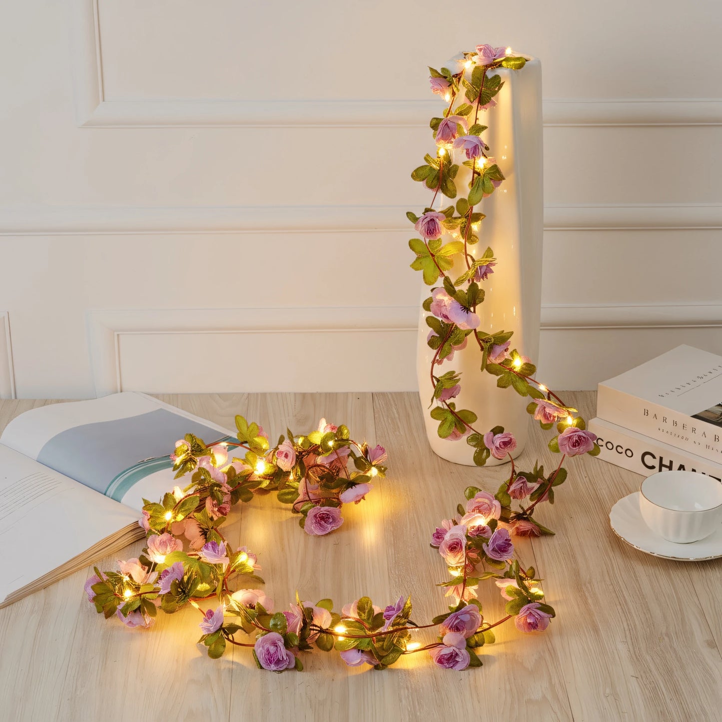 250CM Rose Vine With LED Lights Artificial Flowers Wedding Home Room Decoration Spring Autumn Garden Arch Christmas Rattan Vine