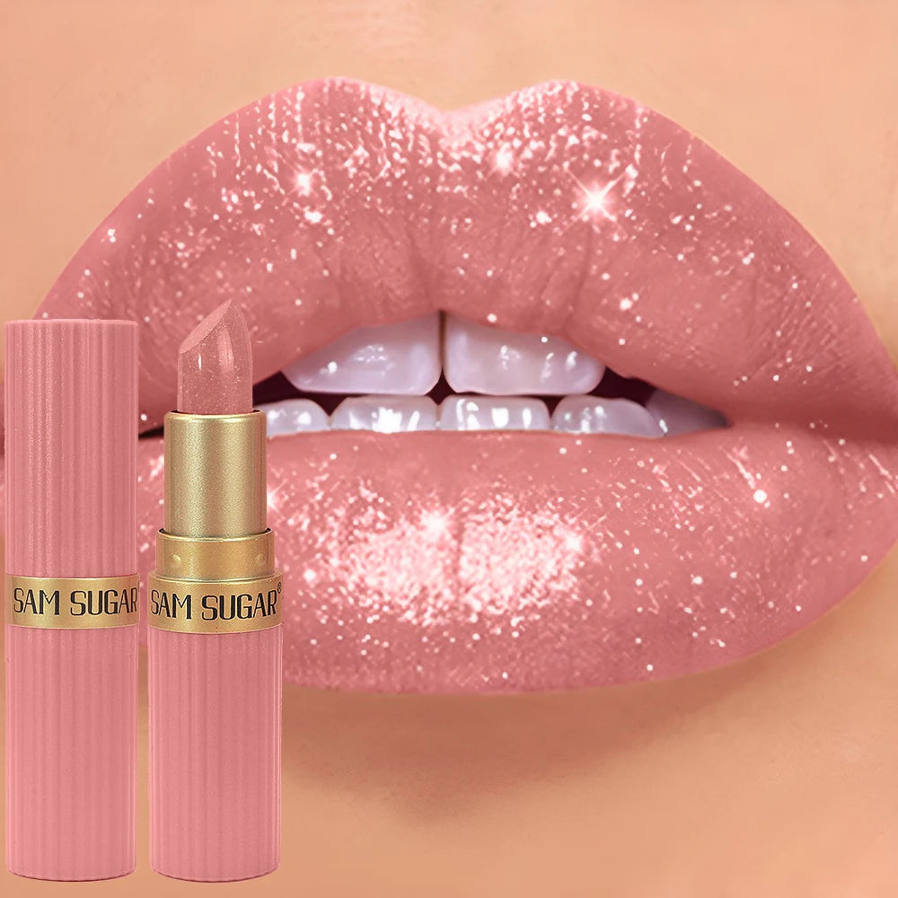 Chocolate Brown Luxurious Metallic Glitter Lipstick Long-Lasting Waterproof Non-Fade Shimmery Pearl Sparkling Lip Gloss Makeup