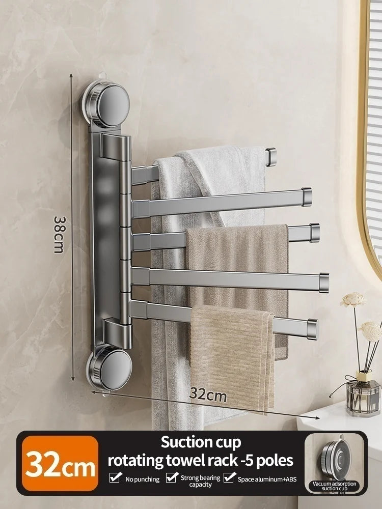No Need To Drill Suction Cup Rotating multi-bar towel rack Bathroom hanger Folding artifact Multifunctional shelf Kitchen shelf