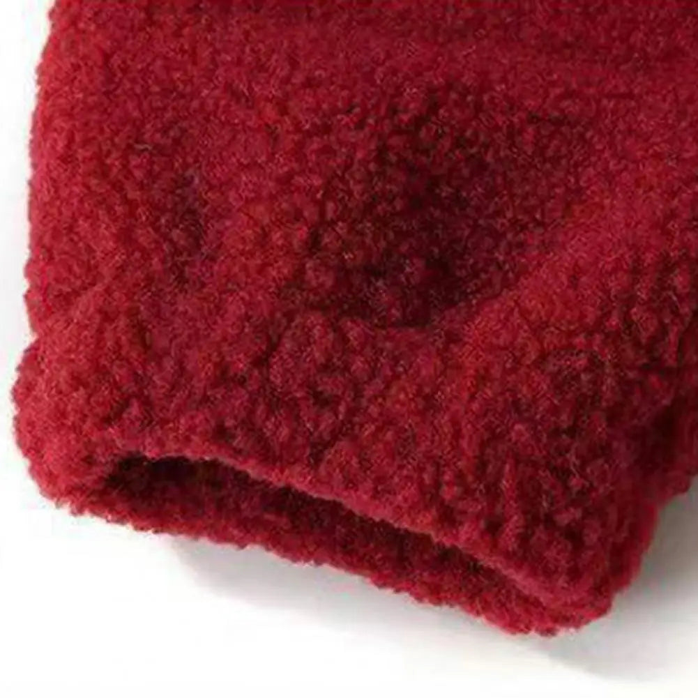 Winter Women Coat Thick Plush Stand Collar Zipper Closure Velvet Jacket Colorblock Long Sleeves Pockets Cardigan Outerwear