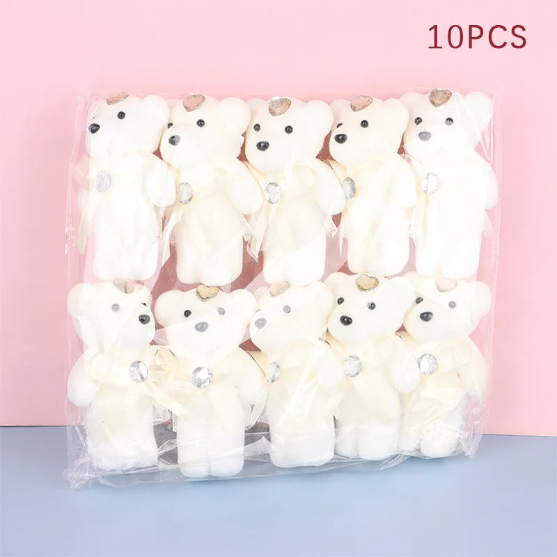 10Pcs 12cm Valentine'S Day Bear Flower Bouquet Cartoon Plush Doll Teddy Bear Bouquets Graduation Birthday Wedding Gifts