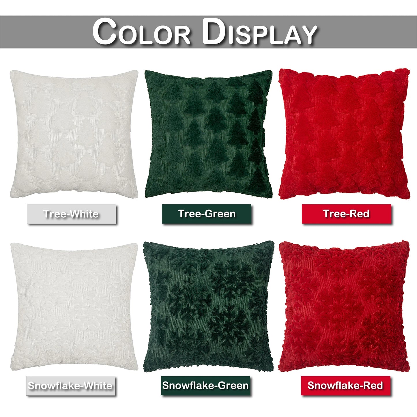 1/2 Pack Christmas Tree Square Throw Pillow Cases Snowflake Shaggy Plush PillowCases Embroidered Sofa Cushion Cover Home Decor