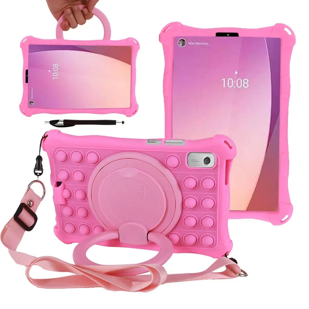 For Lenovo Tab M9 TB-310FU 9 inch Protective Bubble Silicone Kids Stand Tablet Cover For Lenovo M9 2023 With shoulder Strap Pen