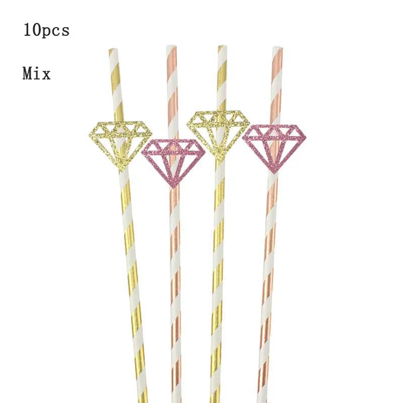 10Pcs Paper Diamond Ring Straws For Valentine's Day Single Proposal Wedding Bride Tribal Bridal Shower Hen Party Decoration