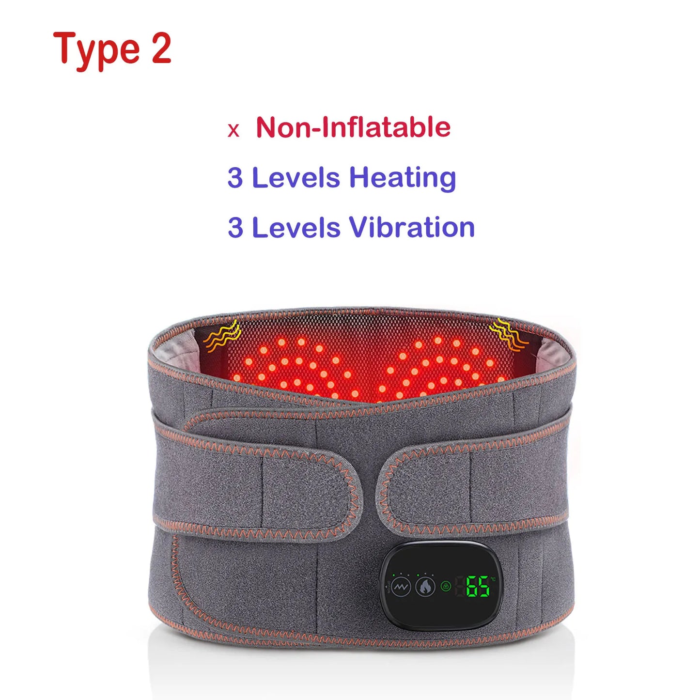 Gray LED Inflatable Waist Belt Lumbar Traction with 3 Level Heating Muscle Relax USB Plug Rechargeable Portable Battery Belt