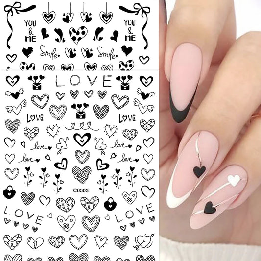 4Pcs Love Heart 3D Nail Art Decals 10*8cm Red Black Letter & LOVE Adhesive Sliders Nail Stickers Decoration For Valentine's Day