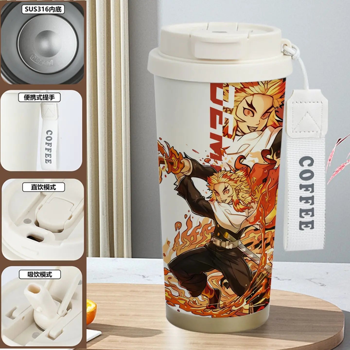 Demon Slayer Kamado Tanjirou Nezuko Agatsuma Zenitsu Anime Pattern Stainless Steel Thermos Mug Idea Leakproof Straw Cup Gift