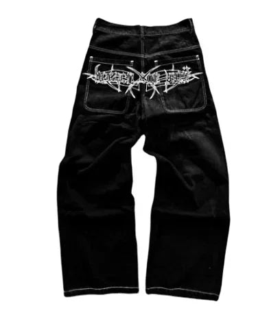 European and American hip-hop classic black straight leg loose jeans men's new Y2k high street design low waist wide leg pants