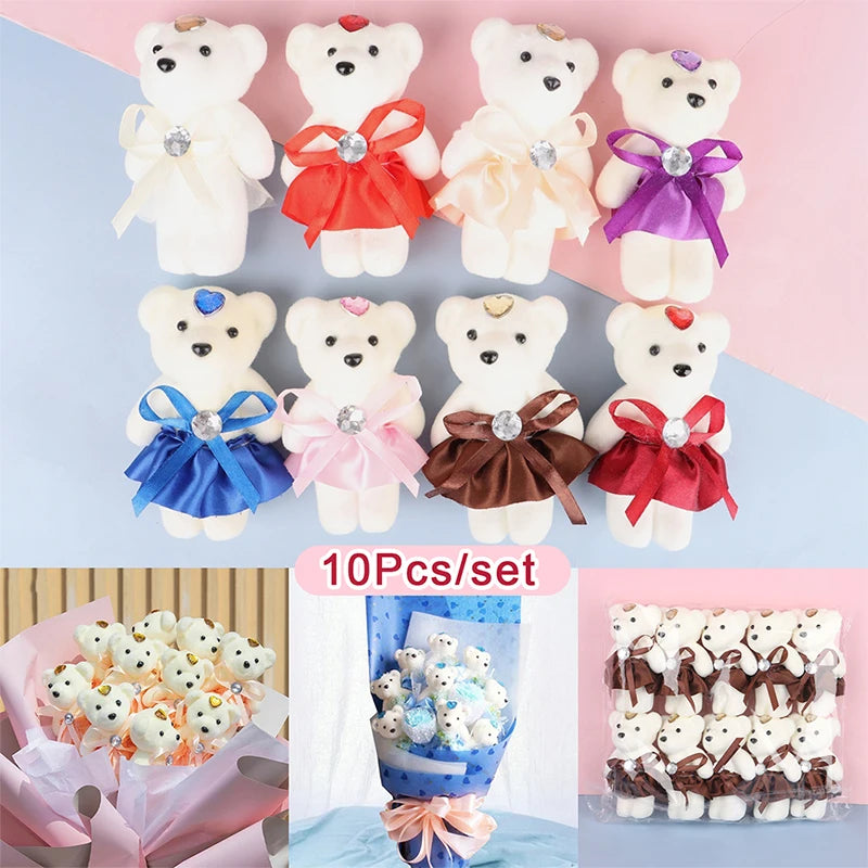 10Pcs 12cm Valentine'S Day Bear Flower Bouquet Cartoon Plush Doll Teddy Bear Bouquets Graduation Birthday Wedding Gifts