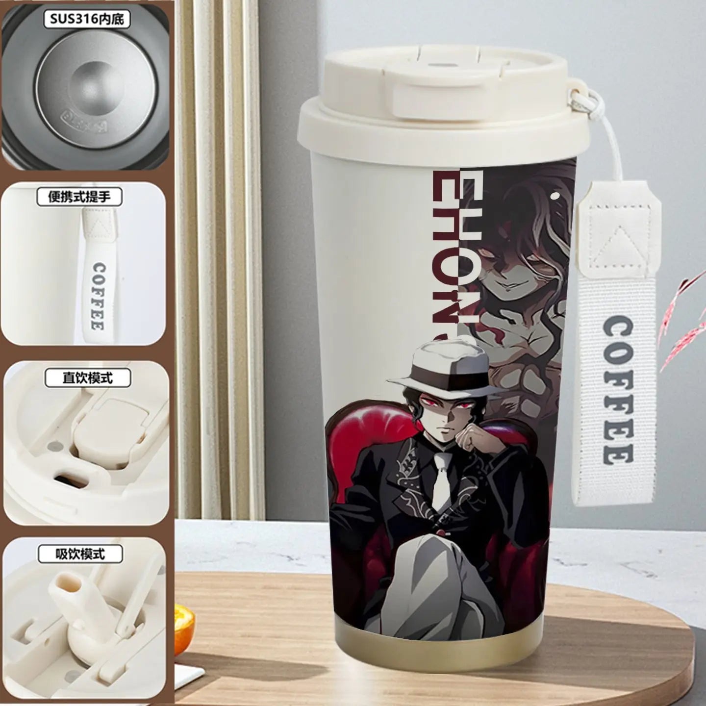 Demon Slayer Kamado Tanjirou Nezuko Agatsuma Zenitsu Anime Pattern Stainless Steel Thermos Mug Idea Leakproof Straw Cup Gift