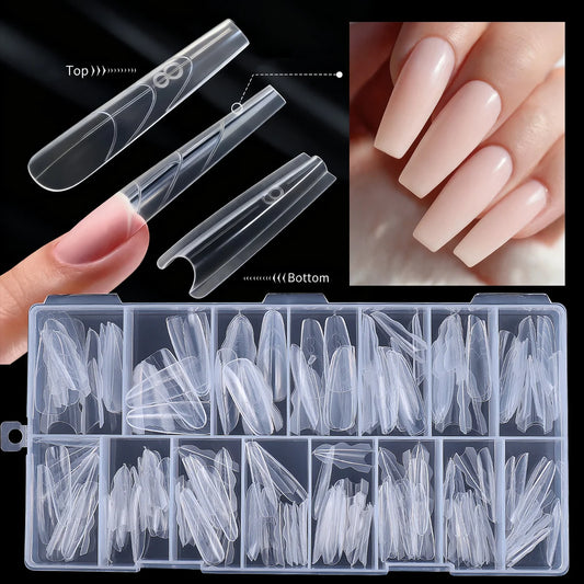 180pcs New Sandwich Nail Extension Mold Interlayer Dual Nail Forms Easy To Shape Oval/Coffin Mixed 15 Size Prolong Tool Manicure