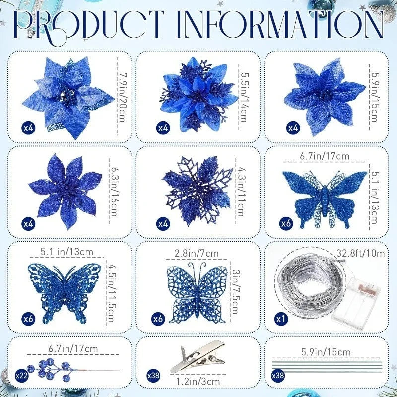 Berry Stems Christmas Tree Artificial Flowers Decorations Xmas Hanging Ball Snowflakes Ornament for Home Decor New Year Decor