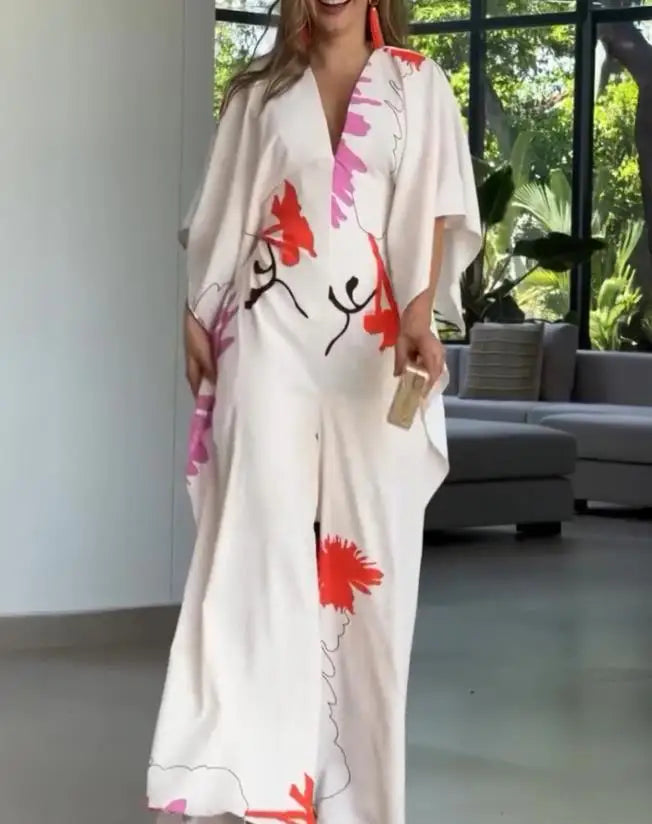 Summer Jumpsuits for Women Wear Temperament Female Dairy Clothes Women's Fashion Colorblock V-Neck Half Sleeve Wide Leg Jumpsuit