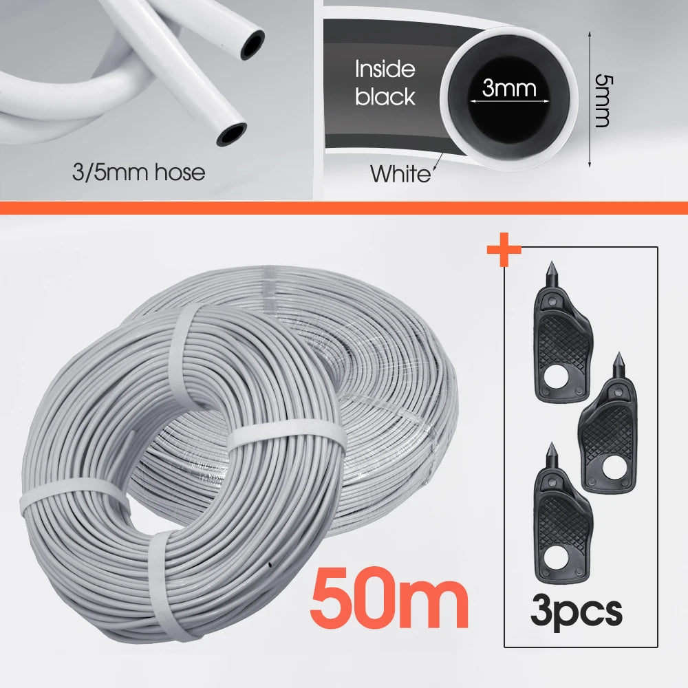 5/10/20/30/50m Garden 3/5mm Watering Hose Panda Soft PVC Tubing White Skin Black Inside 2-Layer Drip Irrigation Pipe 1/8" Device