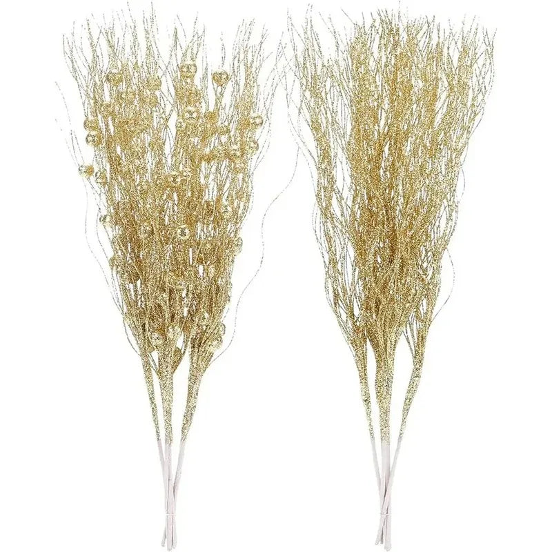 2Pcs Christmas Decoration Glitter Branches Christmas Tree Ornaments Artificial Flowers for Home Xmas New Year Party Accessories