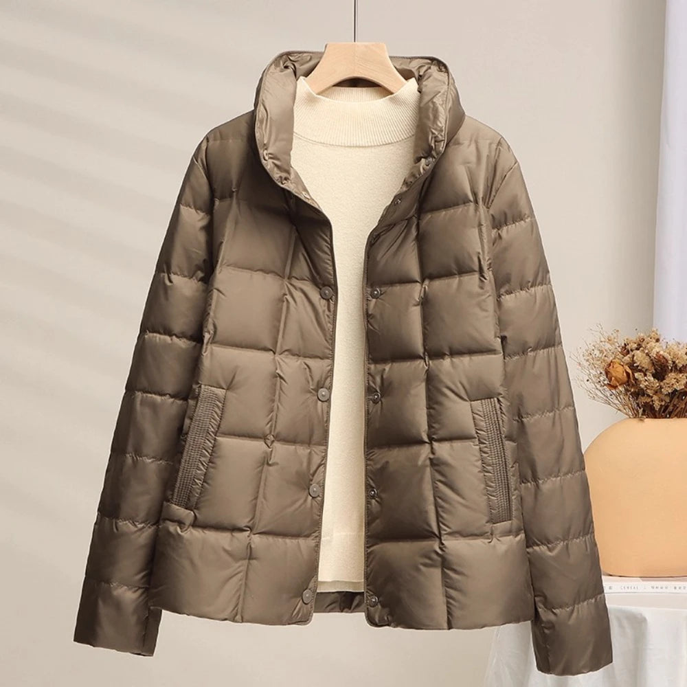 2025 New Autumn Winter Women Down Jacket Stand Collar Short Lightweight White Duck Down Warm Fashion Loose Casual Female Coat