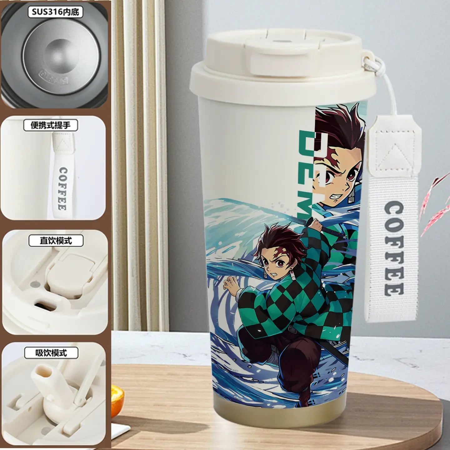 Demon Slayer Kamado Tanjirou Nezuko Agatsuma Zenitsu Anime Pattern Stainless Steel Thermos Mug Idea Leakproof Straw Cup Gift