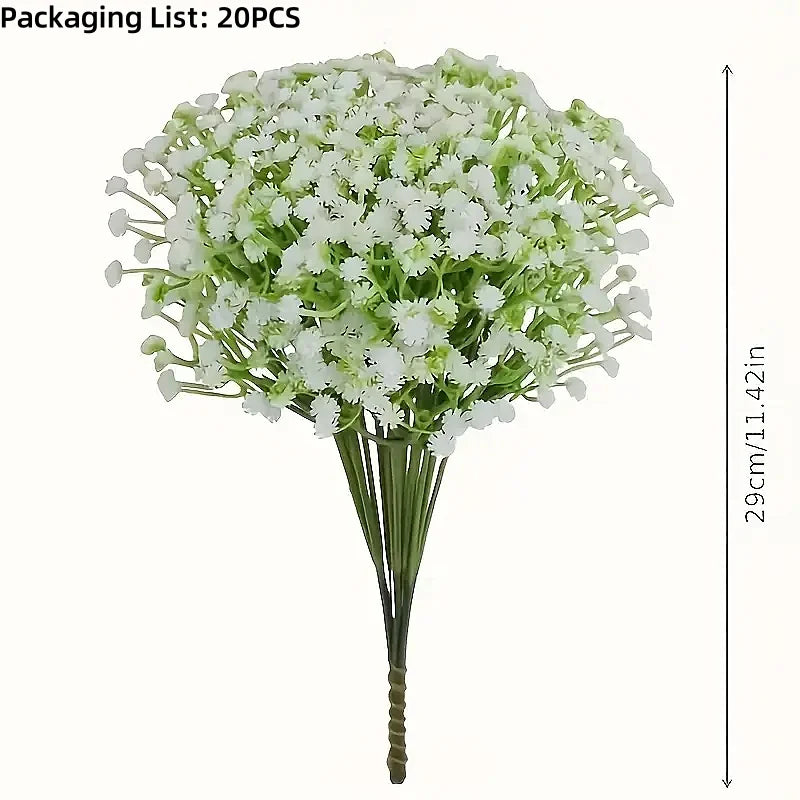 20pcs  Artificial Flowers -  Gypsophila Bouquet with Stems for Home, Office, Garden & Wedding Decor