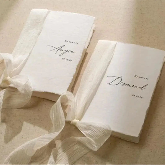 Personalized Deckled Edge Wedding Vow Booklets D4 - Set of 2, Vow Books w/ Ribbon, Vow Renewals, My Promises to, Custom Names an