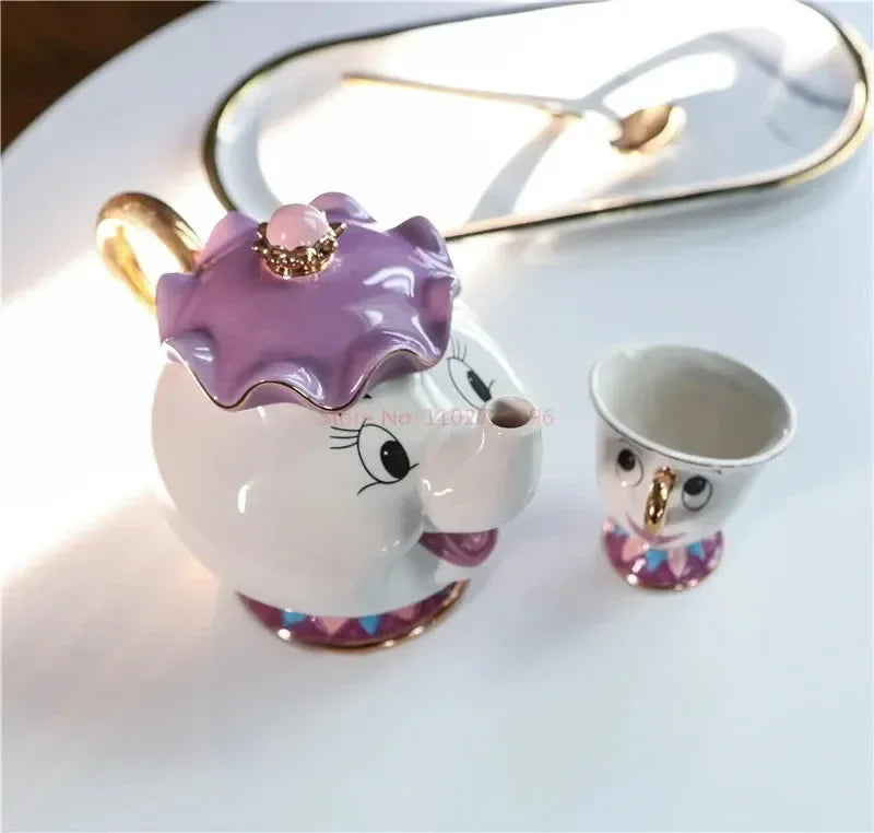 Disney Teapot Cute Cartoon Beauty And The Beast Coffee Pots Mug Mrs Potts Chip Cup Tea Cup Pots One Tea Sets Droshipping