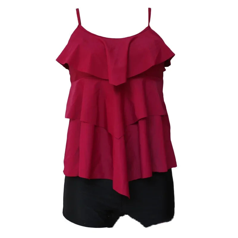 Plus Size Swimwear Women Bikini Set Push Up Solid Monokini Two Piece Swimming Suit Ruffled Bathing Suit S-2XL