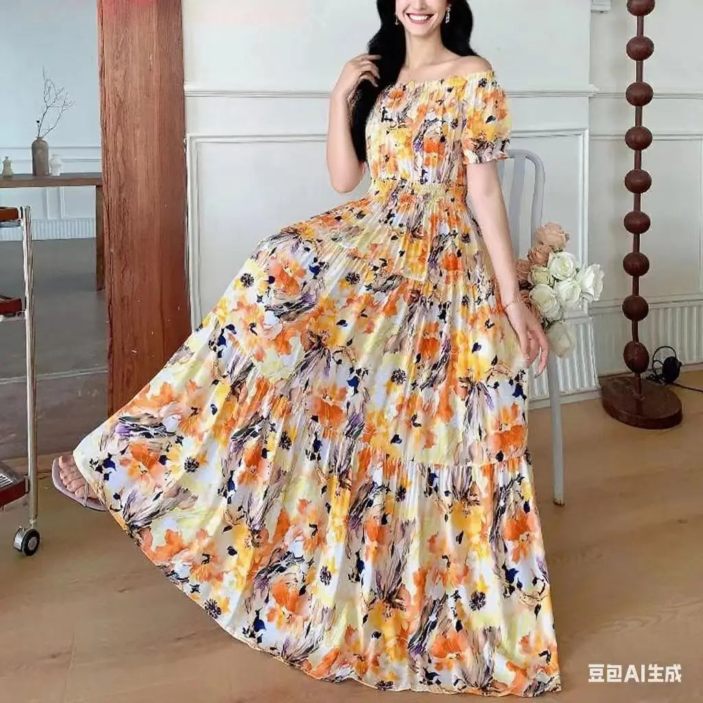 New Summer Dress Women Indian Clothes Cotton Linen Long Maxi Vintage Sexy Korean Casual Bohemian Floral Robe Vestidos Feminino