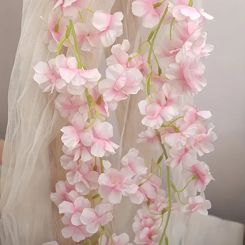180cm Artificial Flowers Cherry Blossom Sakura Garland Wedding Arch Garden Backdrop Home Party Decoration Silk Fake Plants Vine