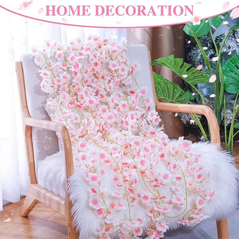 180CM Artificial Cherry Blossoms Vines Silk Sakura Flowers Rattan Hanging Garland Ornaments Wedding Party Garden Home Decoration