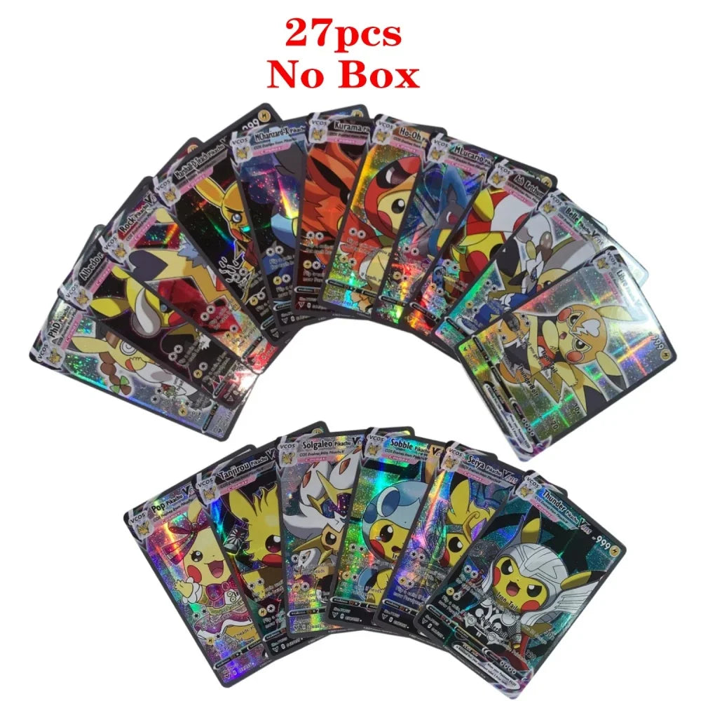 27-55Pcs Pokemon 3D Cards Colorful Shining English Spanish Vmax Gx Charizard Pikachu Trading Collection Battle Card Toys Gifts