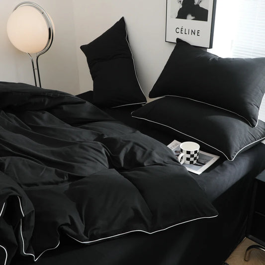 Black Color Bedding Set For Adults Simple Style Double Bed Sheet Sets Single/Queen/king Bed Cover Full Set Plain Bedding 이불세트