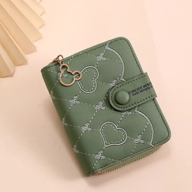 New Disney Mini Wallet Mickey Mouse Embroidery ID Card Holders Girls Coin Purse Fashion Short Zipper Wallet for Women