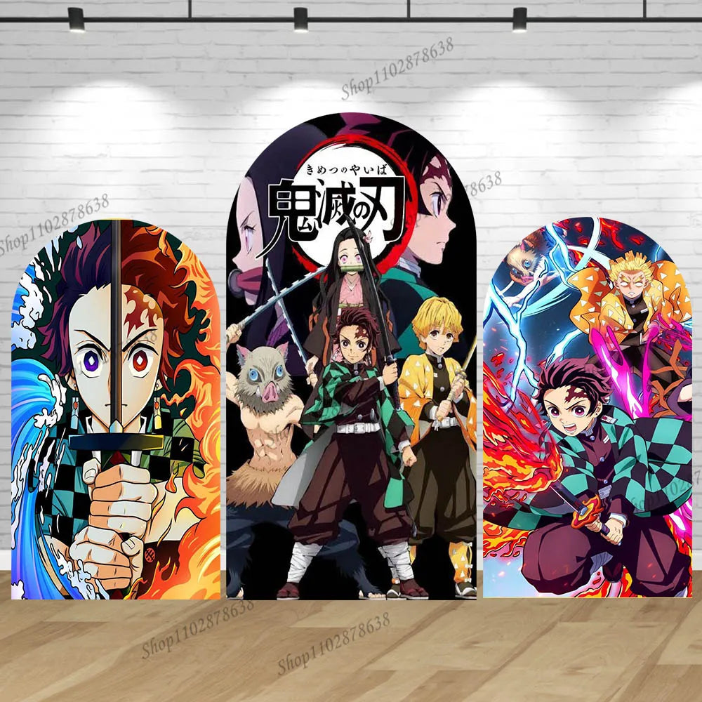 Demon Slayers Arch Back drop Covers Boy Kid Party Birthday Background Wall Decor Kamado Tanjirou Baby Shower Polyester Banner