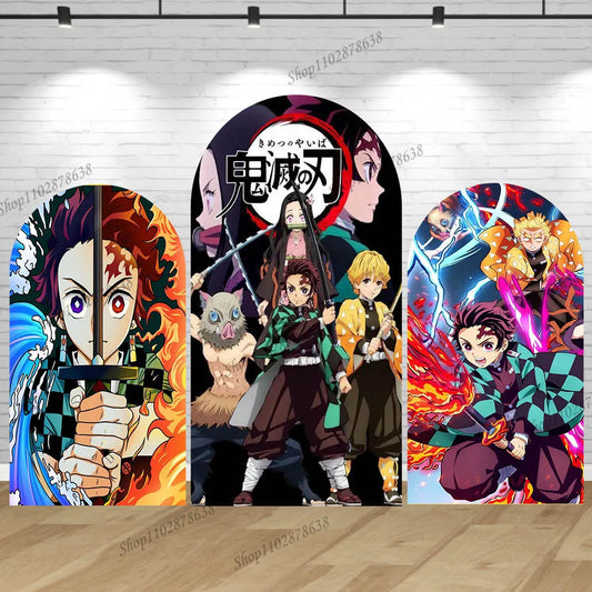 Demon Slayers Arch Back drop Covers Boy Kid Party Birthday Background Wall Decor Kamado Tanjirou Baby Shower Polyester Banner