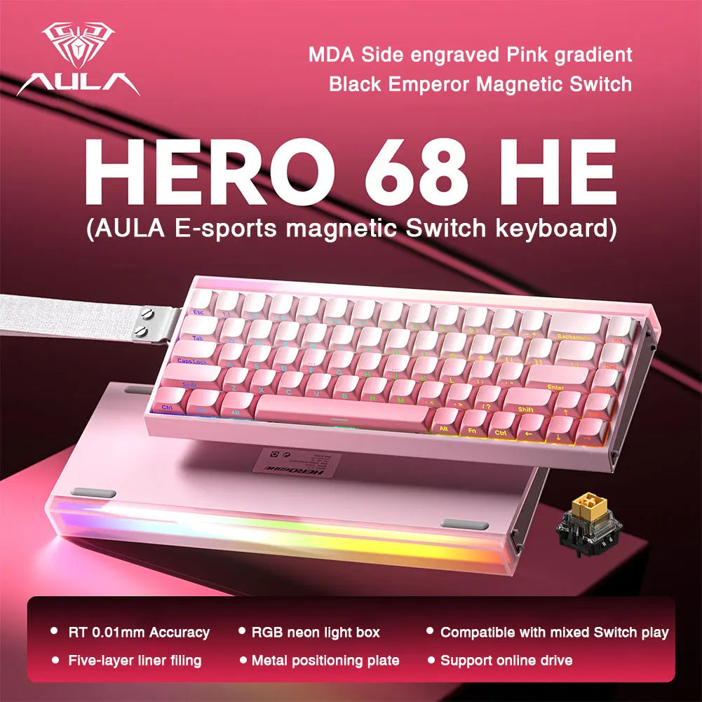 AULA HERO 68HE Magnetic Switch Keyboard Rapid Trigger 8K Polling Rate Esports Gaming Keyboard RGB Wired Mechanical Keyboard
