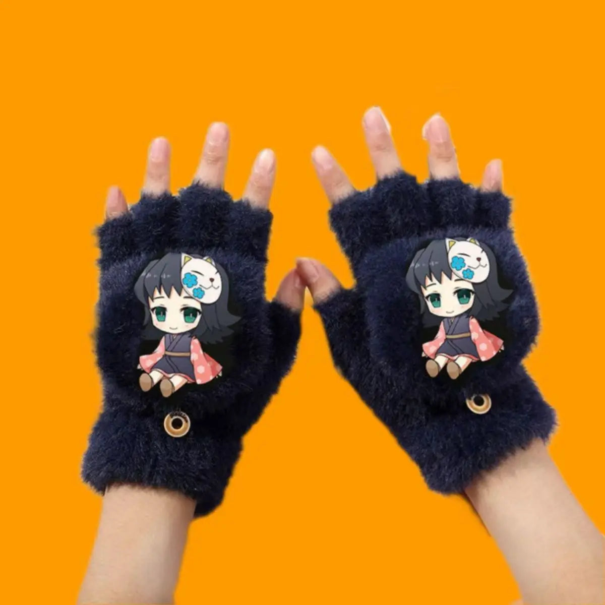 Demon Slayer asibira Inosuke Tanjiro Kamado anime peripheral cartoon children's autumn and winter half pack finger flip gloves
