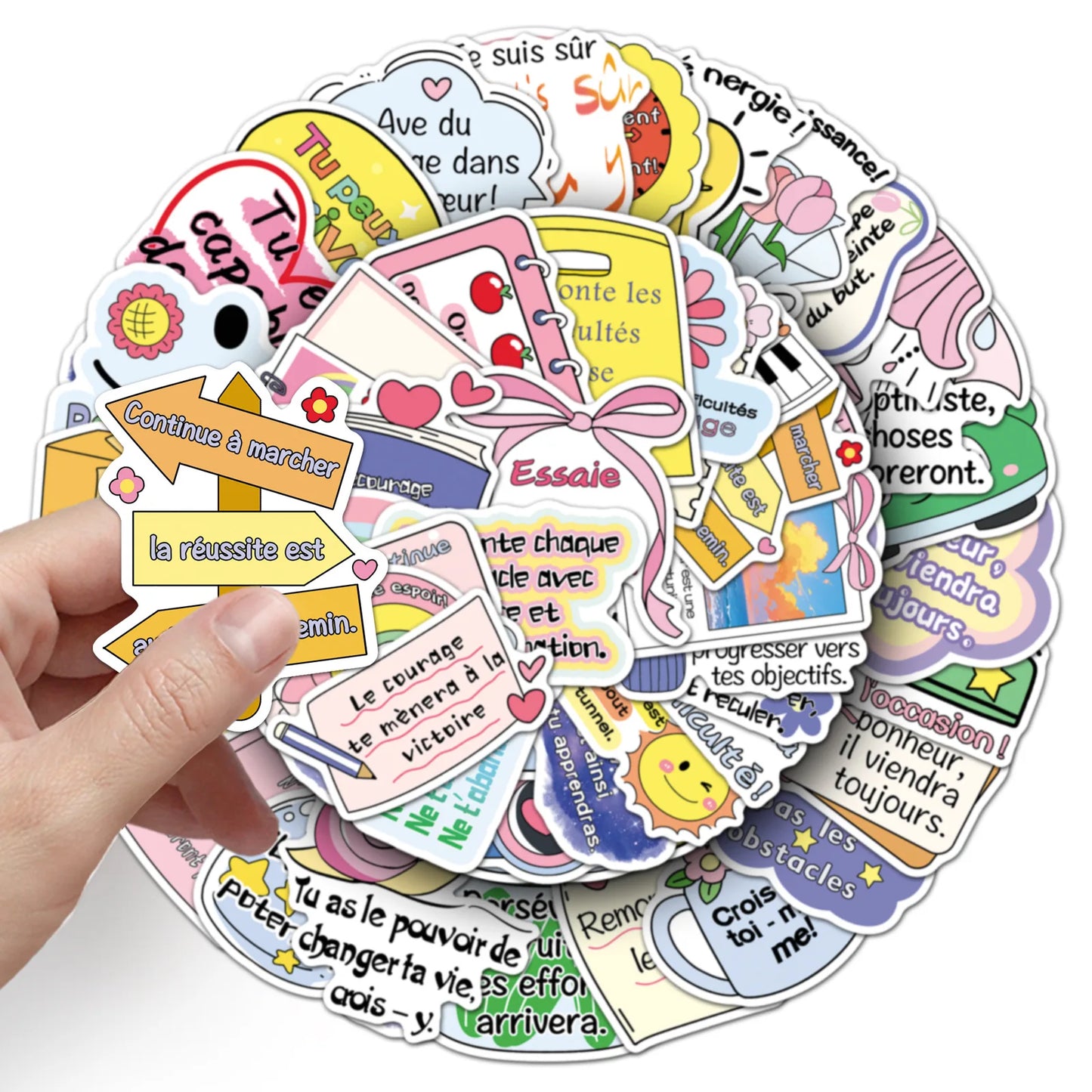 50PCS French Inspirational Text Waterproof Stickers Short Sentence Graffiti Decoration Notebook Suitcase Water Cup Guitar Toys