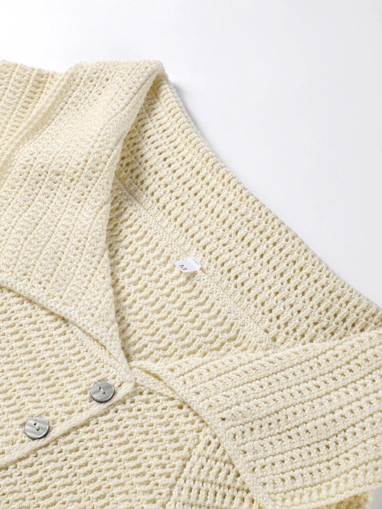 Off Shoulder Knitted Sweater Slanted Shoulder Hollow Out Knitwear Women Button Loose Casual Slimming Top Long Sleeved Blouse