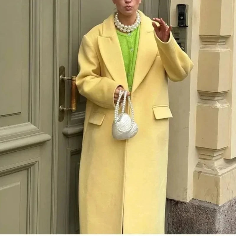 2025 Autumn Women's Trench Coat  Elegant Collar  Single Button  Wool-like Loose Overcoat for Women