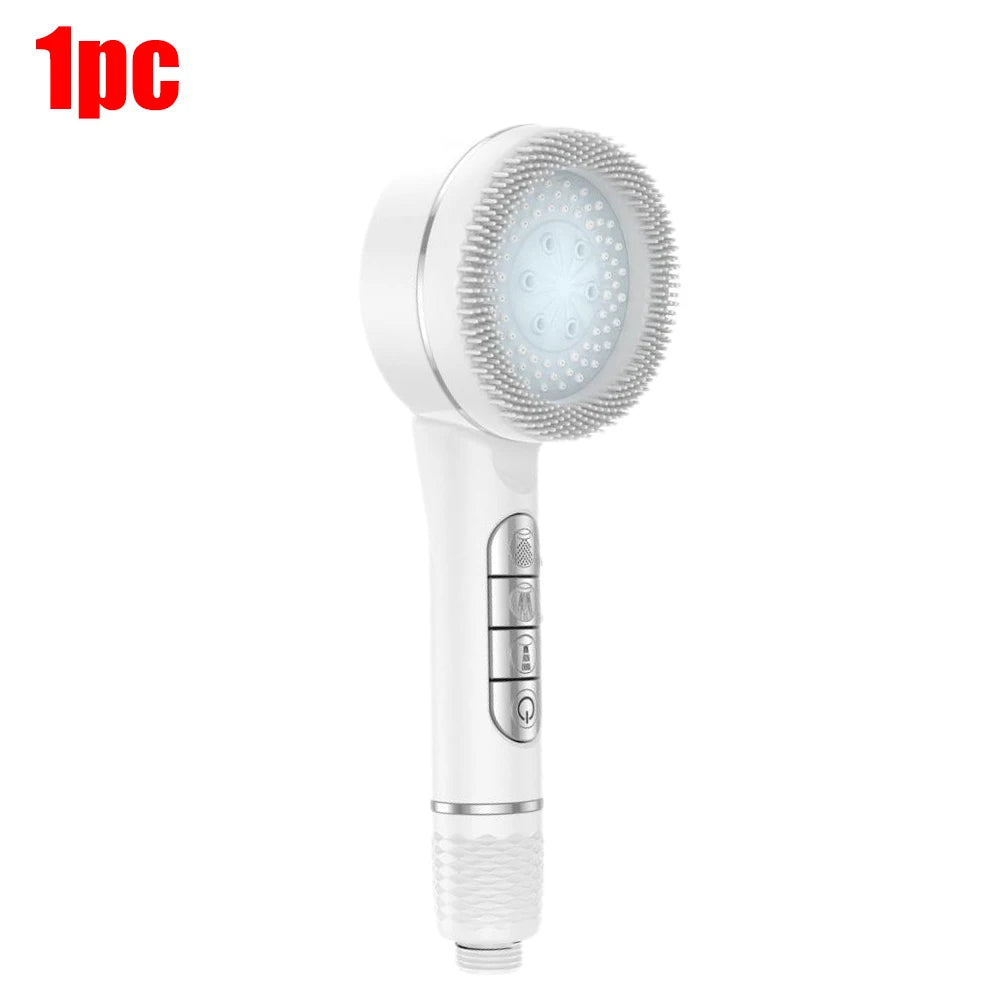 4 Modes Pressurized Shower Head Thickened ABS Handheld Filter Showerhead with Silicone Brush One-Key Stop Water Shower Nozzle