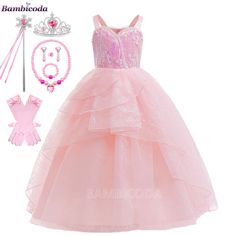 The--Wicked Glinda Elphaba Cosplay Costume Glinda Pink Princess Dress Costume For Girl Party Cosplay Movie Party Witch Clothing