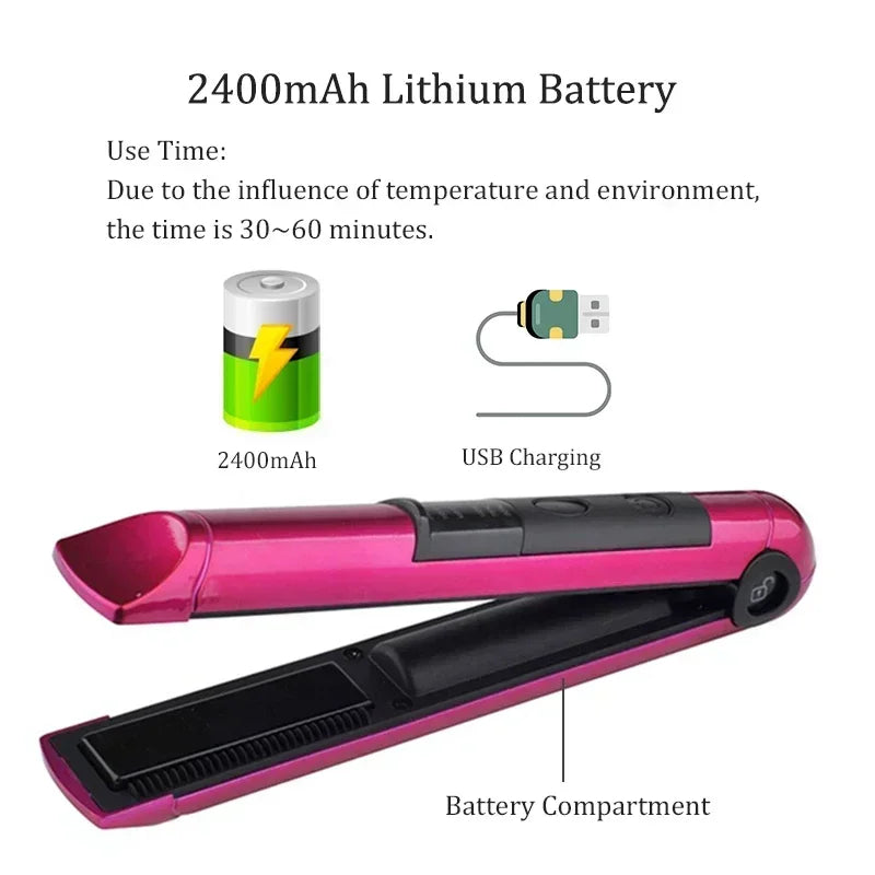 Wireless Electric Heating Hair Straightener Curler For Women Rechargeable Portable Home Travel Hair Straightening Curling Iron