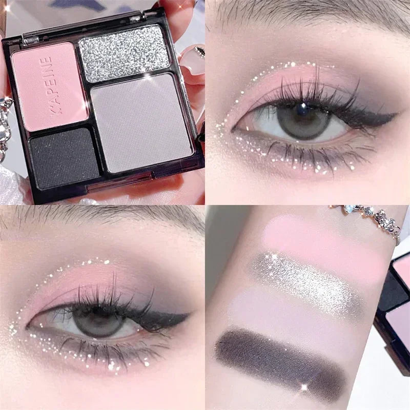 4-Color Eye Shadow Palette Makeup Glitter Blue Pearlescent Metallic Korean Acrylic Smoky Eye Shadow Palette Makeup Cosmetics