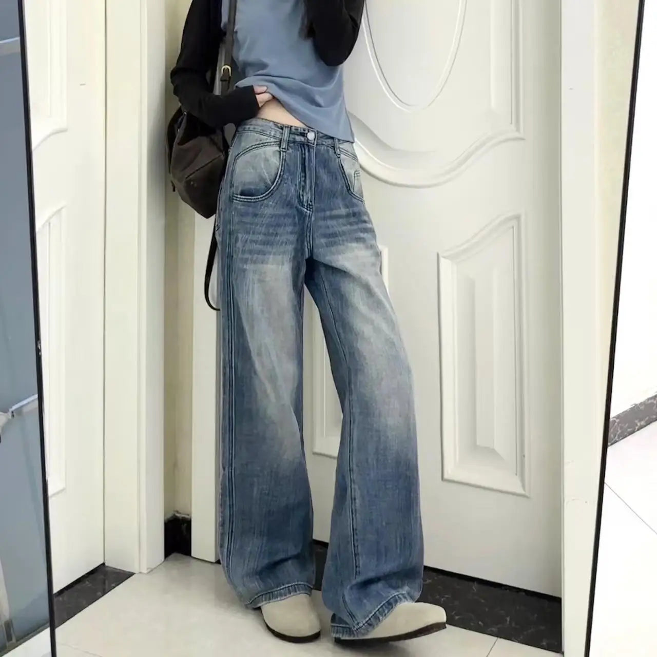 Y2K Harajuku White Horror Blood Handprint Print Jeans for Men And Women Retro Fashion High Street Hip Hop Loose Casual Pants