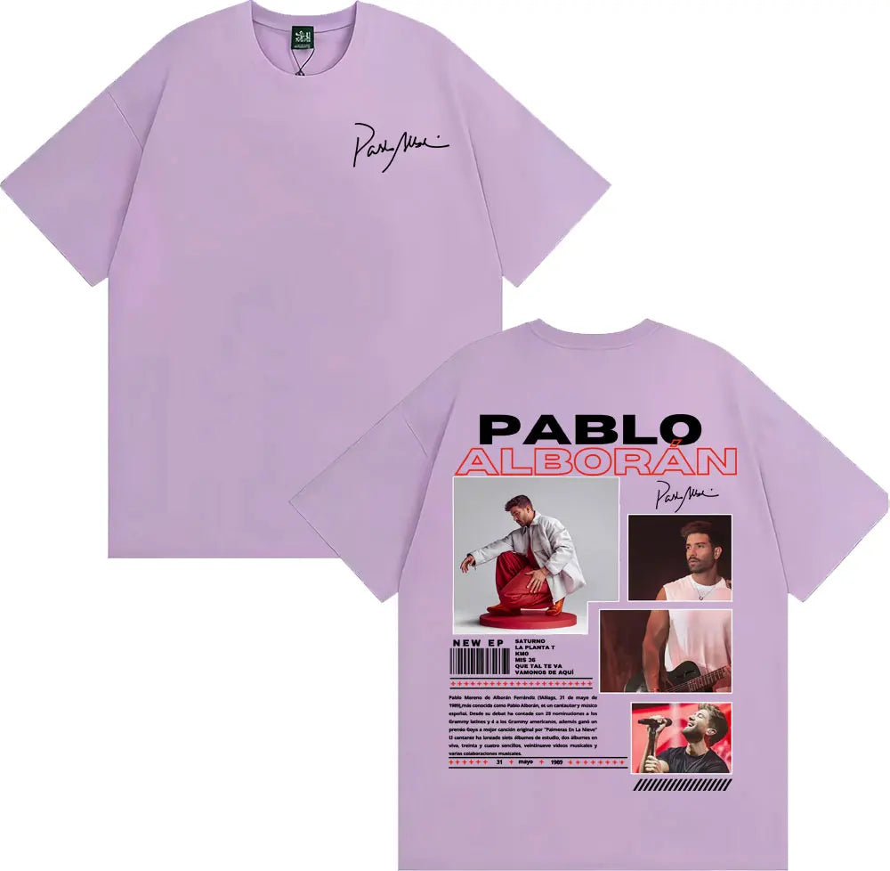 Rapper Pablo Alborán Global 2025 Tour Tee Shirt Men Women Harajuku Hip Hop Streetwear T-shirt Cotton Casual Short Sleeve T Shirt