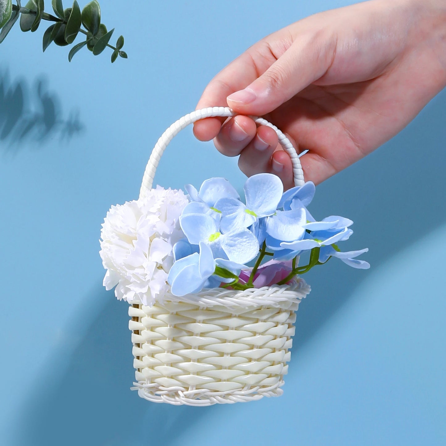 White Flower Basket Weaving Wedding Baskets For Flowers Bride/Kids Hand Held Wedding Basket Cosmetics Organizer Basket