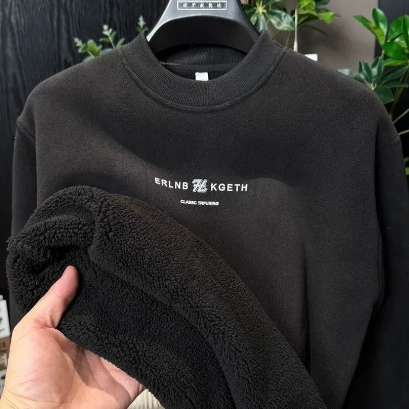 Winter Extra-thick Camel Hair Men's Hoodie Printed Letters HeavyWeight Thick Sweatshirt Casual Fleece windproof Thermal Shirts