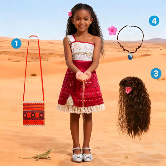 Summer Girls Moanna 2 Dress Girl Vaiane Princess Cosplay Dresses Children Christmas Party Cosplay Ball Gown With Pig Chicken