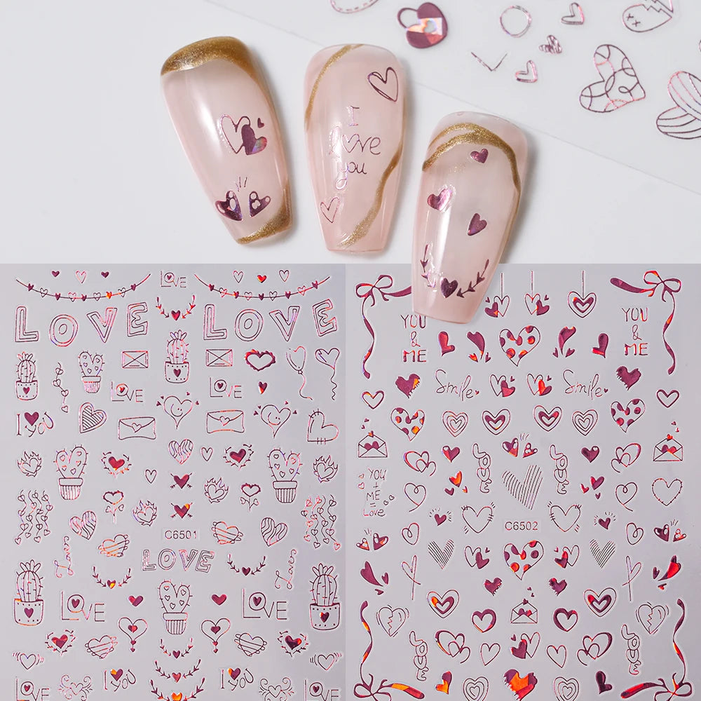 4Pcs Love Heart 3D Nail Art Decals 10*8cm Red Black Letter & LOVE Adhesive Sliders Nail Stickers Decoration For Valentine's Day