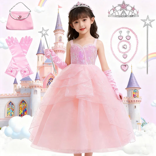 Glinda Same Evening Gown Witch Cosplay Costumes Carnival Girls Party Dresses With Accessory Children's Princess Birthday Dress