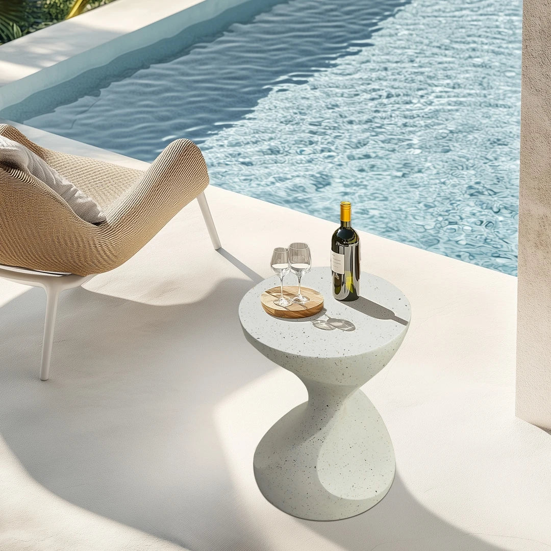 Lightweight Concrete Side/End Table - Outdoor Patio Accent Furniture | Graphite-Like White | Ideal for Living Rooms & Gardens